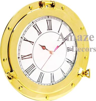 10" Navegación Náutica Marina Latón Barco Ojo de Buey Reloj Barco Ventana Reloj de Pared Foto 1 de 4