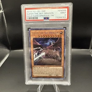 YuGiOh Slifer the Sky Dragon EN008 Gold Sarcophagus Tin PSA 9 - Bild 1 von 2