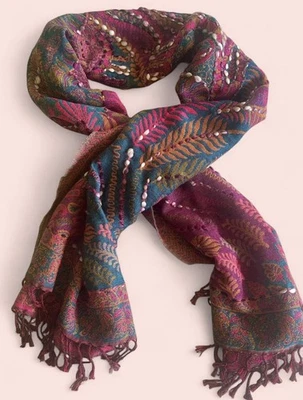 Women’s Long Paisley Pattern Scarf NWT Multicolor with Fringe Boho Chic Hippie - Image 1 of 4