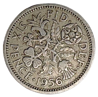 United Kingdom 1956 Six (6) Pence Tudor Rose Shamrock Thistle Leek KM 903 - Image 1 of 2
