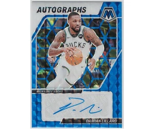 2023-24 Panini Mosaic Blue Autograph 16/49 - Damian Lillard Milwauckee Bucks - Picture 1 of 2