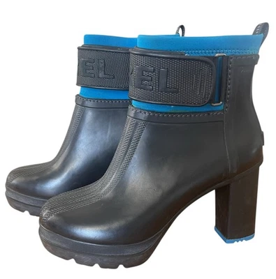 Bota de Lluvia Sorel Medina III Tacón Alto en Negro y Azul EE. UU. Talla 9,5 Euro 40,5 Foto 1 de 4