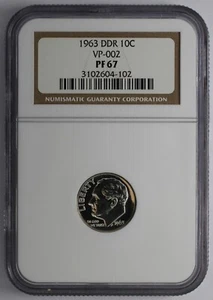 1963 DDR Roosevelt Silver Dime VP-002 NGC PF 67 - Picture 1 of 5