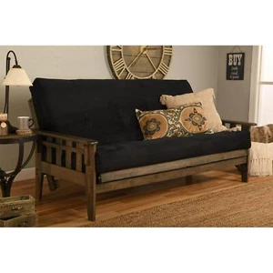 Full-size Rustic Walnut Futon Set with Suede Black Mattress - Picture 1 of 5