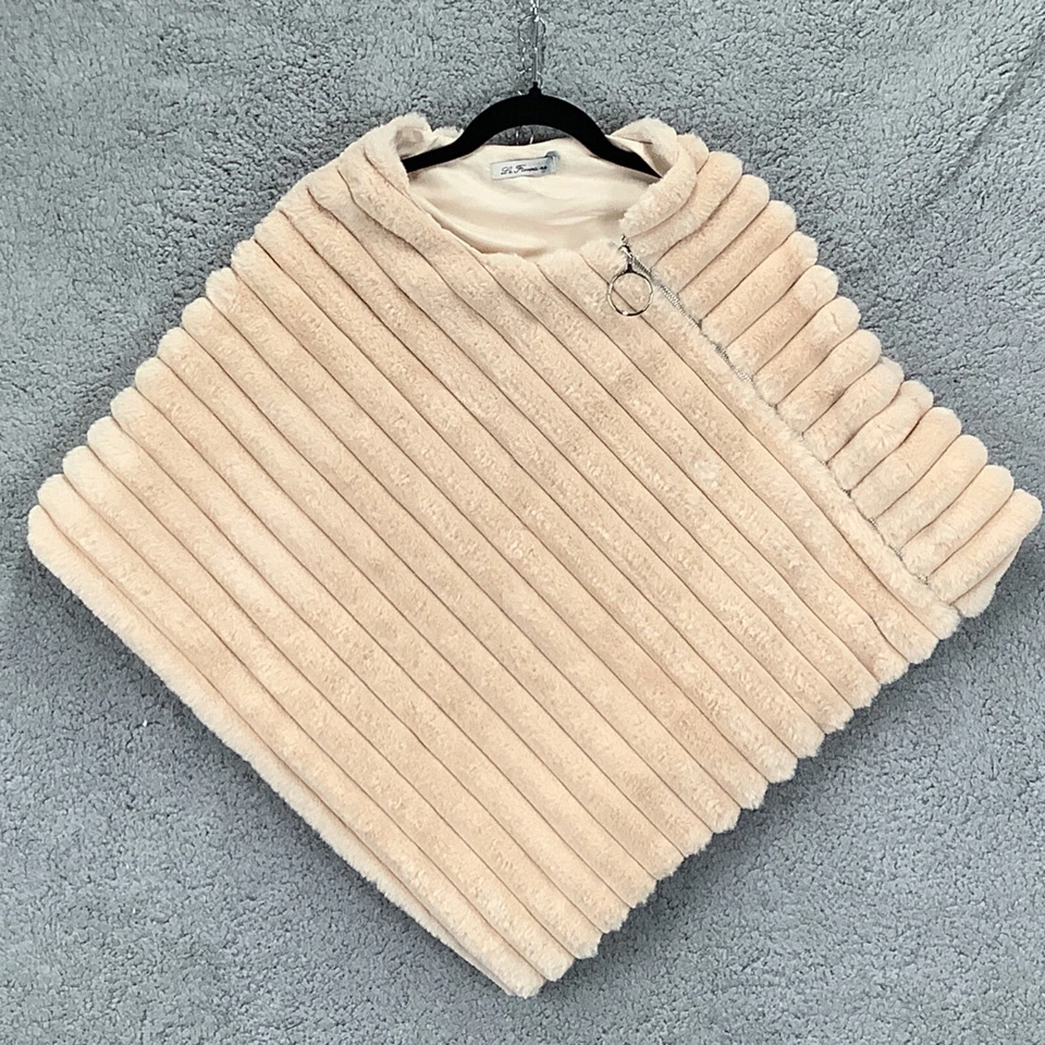 Poncho capa de piel sintética La Fiorentina talla única marfil asimétrico forrado con cremallera Foto 1 de 4