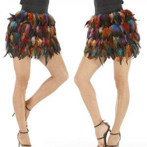 Lady Feather Mini Skirt Elastic Waist Multicolor Short Costume Dance Party Wear - Picture 1 of 15