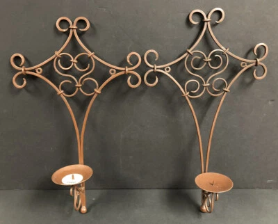 Pier 1 Metal Cross Gothic CANDLE HOLDER Hanging Wall Sconce 18" Lot of 2 Bronze - Image 1 of 4