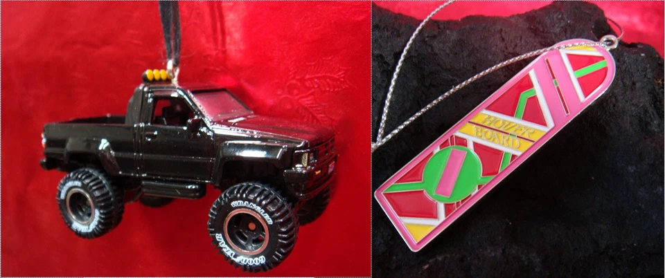 1987 TOYOTA 4x4 BACK TO THE FUTURE MOVIE TRUCK & HOVERBOARD CHRISTMAS ORNAMENT - Image 1 of 1