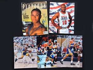 Lot of 5 GS Warriors Signed Photos & Mag - Tim Hardaway, Billy Owens, Armstrong