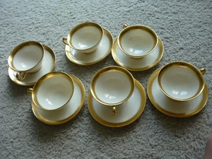 JUEGO LENOX DE 6 TAZAS Y PLATILLOS, CREMA Y ORO/HECHO PARA J. McD. & S./1906-1930 - Imagen 1 de 8