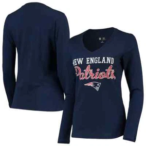 New England Patriots T-Shirt Women's Large Navy Long Sleeve V-Neck New - Picture 1 of 12