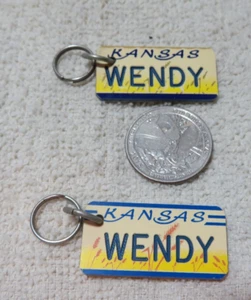 2 Kansas Nummernschild Schlüsselanhänger Reißverschluss Ziehen Neuheit Namensschilder WENDY - Bild 1 von 2