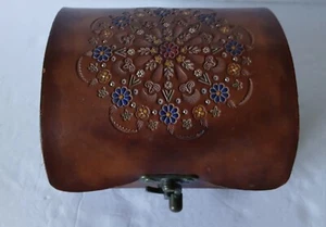 Vintage Leder Holz Schatulle/Denken Handwerker handgefertigt bunte Phila Volksfest. - Bild 1 von 14