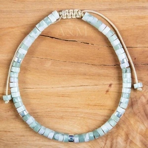 Minimalistisches Jadearmband Bohemian Sommerschmuck verstellbar Perlenarmband UK - Bild 1 von 2
