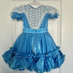 Vestido Dorene Landolfe Niñas Azul Metálico Blanco Volantes Encaje Círculo Completo Concurso - Imagen 1 de 21