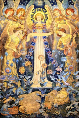 ÁNGELES VIOLÍN TOCAR MÚSICA CELESTIAL MUJER DORMIR GATO FLORES PÓSTER VINTAGE REPRO Foto 1 de 3