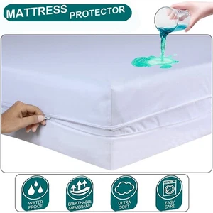 Anti Bed Bug Zipped Waterproof Mattress Protector Cover Total Encased Bed Cover - Picture 1 of 76