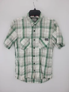 Superdry Shirt Mens Large Green White Plaid Short Sleeve Button Up Pockets - Picture 1 of 10