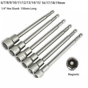 6mm-19mm Bit-Stecknuss Nuss Steckschlüssel 1/4" Akkuschrauber Magnet 150mm Lang - Picture 1 of 7
