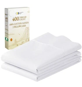 Standard Queen Size Pillowcase Set - 400 Thread Count, 100% Cotton Sateen, Se... - Picture 1 of 9