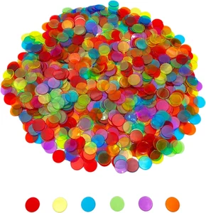 1000 Pieces 3/4 Inch Transparent 6 Color Bingo Counting Chips with Bag - for Lar - Picture 1 of 12