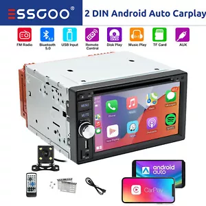 Double 2 DIN Carplay Stereo Android Auto Play CD DVD Radio Bluetooth AM/FM + CAM - Picture 1 of 15