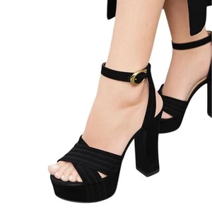 Coach Black Suede Platform Sandals Size 8.5 - Picture 1 of 9