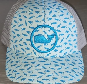 Vineyard Vines Whale Dot Snapback Trucker Hat Golf Fish Turquoise Blue Mesh Gray - Picture 1 of 7