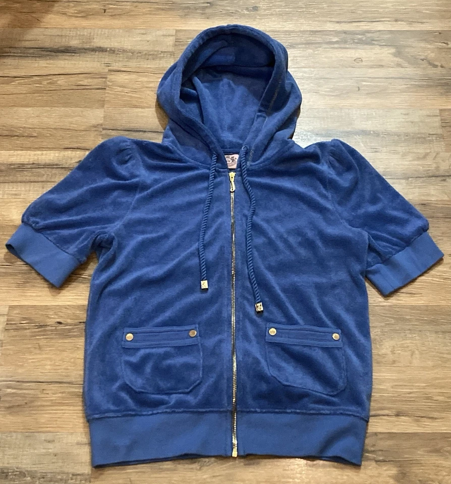 Chaqueta deportiva de terciopelo azul/dorado Juicy Couture de colección con cremallera talla grande Y2K Foto 1 de 4