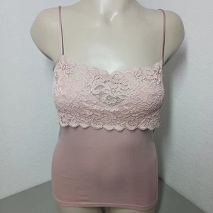 Hanro Womens Medium Pink Lace Spaghetti Tank Top Cami Lounge Sleepwear Pajamas - Picture 1 of 13