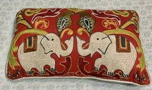 Pier One Embroidered Elephant Decorative Pillow 18" x 11" Ethnic Boho Colorful - Picture 1 of 11