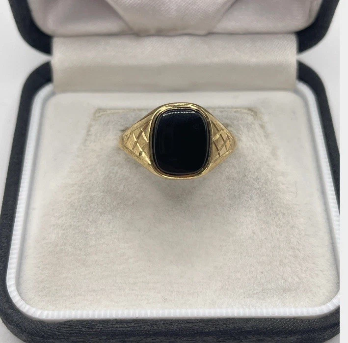 复古男式 9 克拉金玛瑙印章戒指 — 第 1/4 张图片