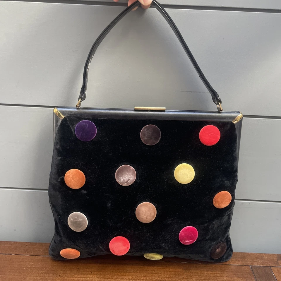 De Colección Años 60 Mel Ton MoD Terciopelo Cuero Ribete Bolso de Mano Cartera Cartera Retro Foto 1 de 4