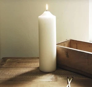 Grande Candela 200 Ore Cera Spessa Bianca Classica Pilastro Chiesa Altare Non Profumato Casa - Foto 1 di 24