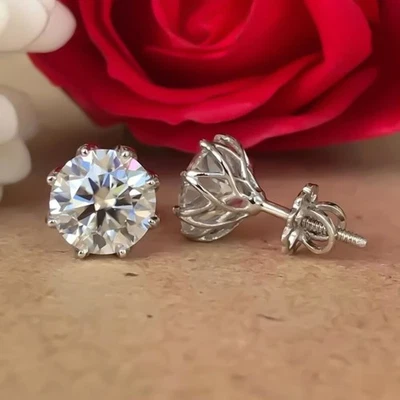 Brincos de diamante 8 quilates tratados com esbranquiçado em ouro branco 14k certificados - Imagem 1 de 4