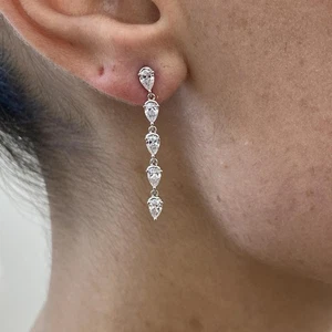 Diamond Earrings Drop Pear 1.2 Ct E-F VS1 Lab Created 14k White Gold - Picture 1 of 6