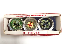 Jewelbrite Vintage Plastic Diorama Christmas Ornaments Set 3 Red Blue Bells Gift - Picture 1 of 8