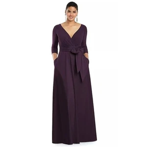 Alfred Sung Damen Größe 8 3/4-Ärmel drapiert voller Rock Kleid Kleid aubergine D736 - Bild 1 von 10