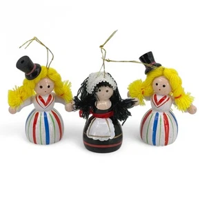 Vintage Painted Wood Christmas Tree Ornaments Top Hat Ladies Milkmaid - Picture 1 of 12
