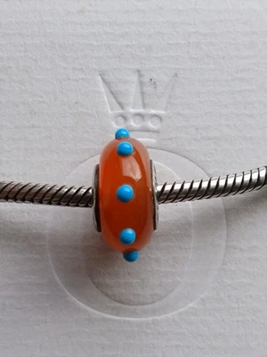 Original  Pandora Element, Charm Murano, rotbraun, blaue Tupfen, retired - Bild 1 von 4