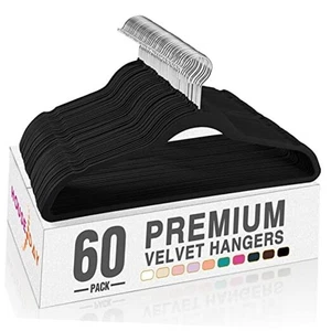 Velvet Hangers Non Slip Clothes Felt Hanger Heavy Duty for Coat, 60 Pack Black - Picture 1 of 7
