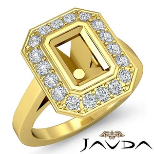 Classic Emerald Semi Mount Pave Diamond Engagement Ring 18k Yellow Gold 0.3Ct - Picture 1 of 6
