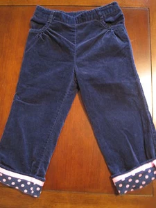 Gymboree Girl Navy Blue Pink Polka Dot Cuffs Velveteen Pants 2T EUC Twin - Picture 1 of 3