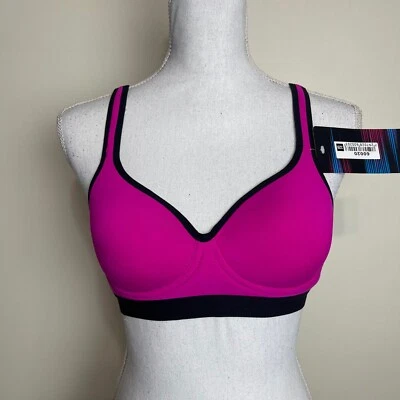 Youmita Athletic Sports Bra PADDED Wireless Keyhole Racerback, Fuchsia Pink Gray - Image 1 of 4