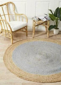 Grey Round Rug Jute Natural Floors Handmade Natural Area Carpet Reversible Rug - Picture 1 of 6