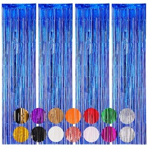 Blue Foil Fringe Backdrop 4 Pack Tinsel Streamers Birthday Party Graduation - Picture 1 of 8