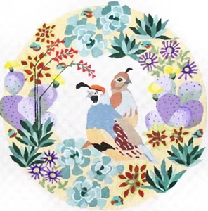 Needlepoint Handpainted Melissa Prince Quail in Desert Wreath 14" - Picture 1 of 4
