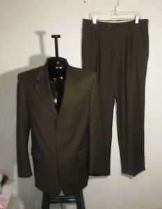Men's OLEG CASSINI Olive Brown Wool 2 Pc Suit Size 40 Long, 34X33 NWOT