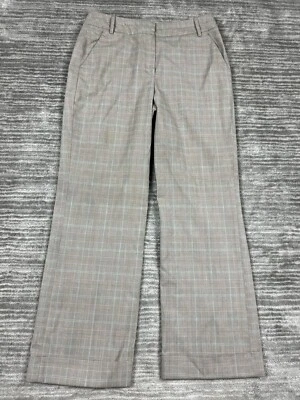 Calça Larry Levine feminina 10 bege xadrez algemada reta elástica mistura de poliéster - Imagem 1 de 4