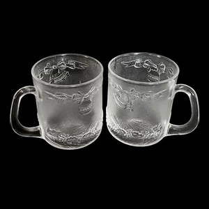 Vintage Lot of 2 Christmas Mugs Holly Berries Duralex France Glass 10 Oz - Picture 1 of 7